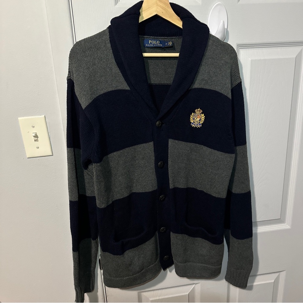 Polo by Ralph Lauren Men's Gray and Navy Striped Sweater